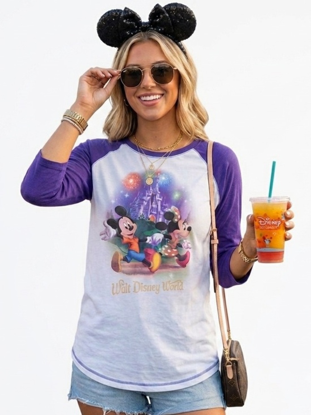 Disney Ladies Shirt - Storybook Mickey And Friends - Purple Raglan Sz XL